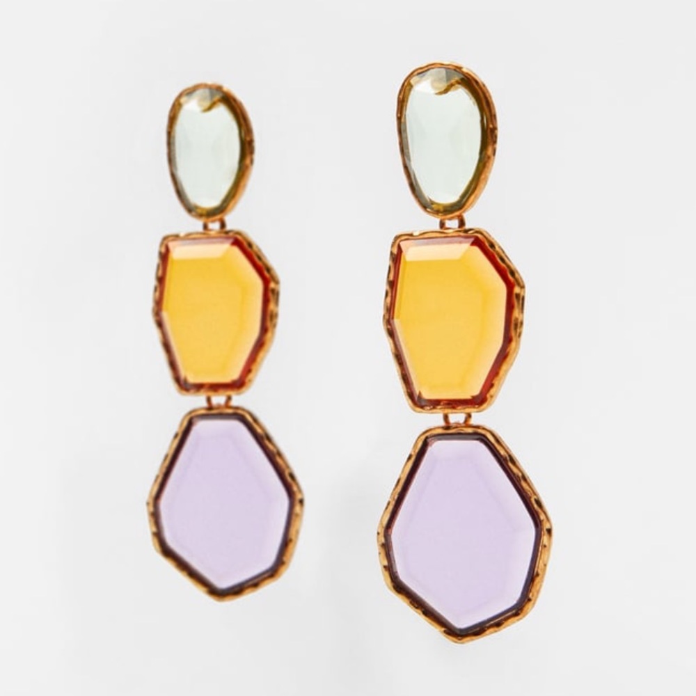 NWOT Zara Resin Geometric Drop Dangle Earrings - Picture 10 of 12